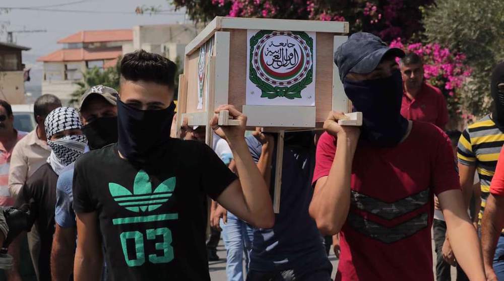 In UAE-Israel deal days, Palestinians hold symbolic funeral for Arab League 