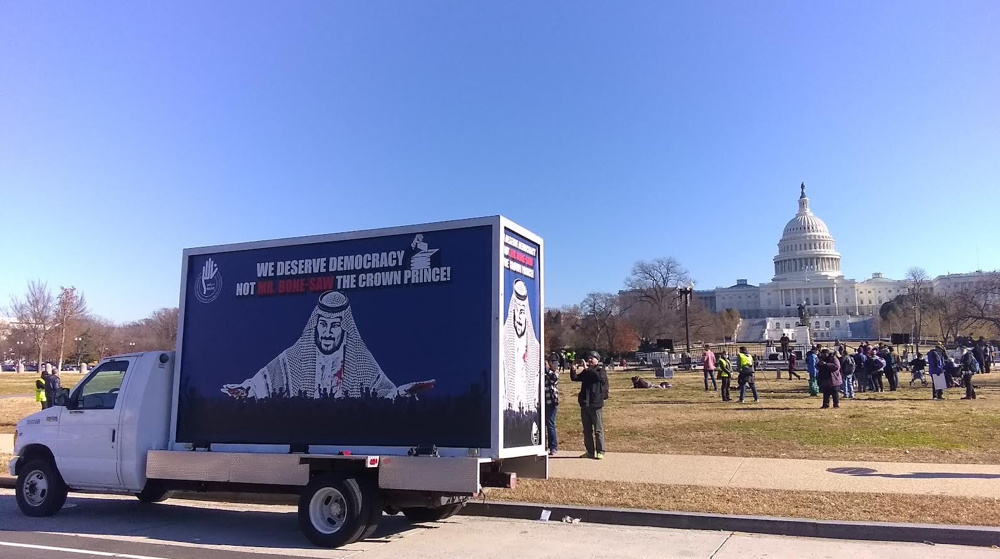 'We deserve democracy, not Mr. Bone-saw': Saudi pro-democracy group protests in US