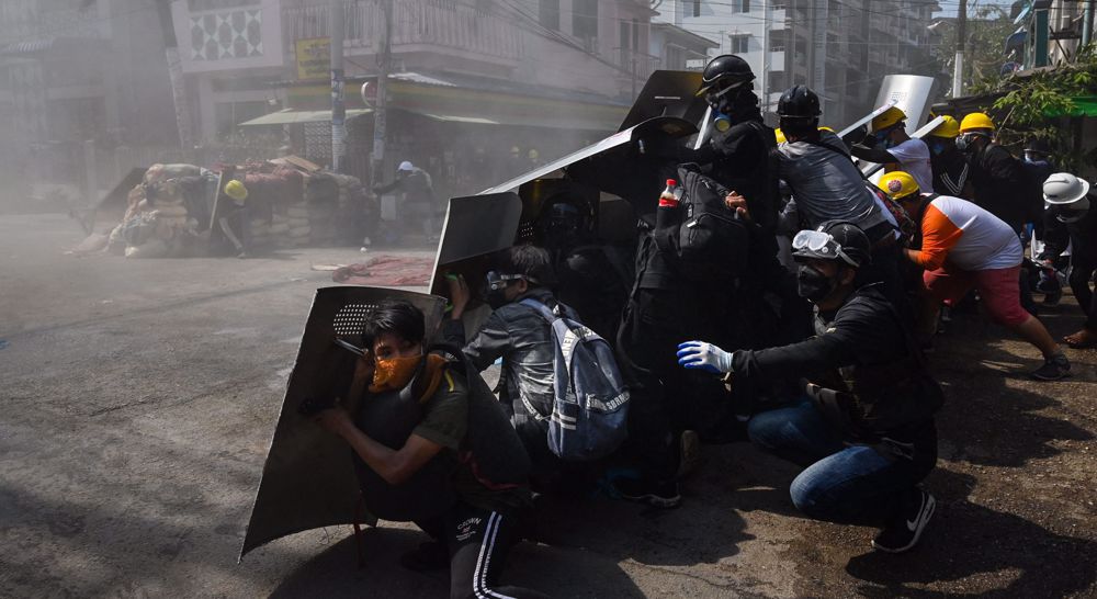 UN ‘concerned’ over cordoning of anti-coup protesters in Myanmar