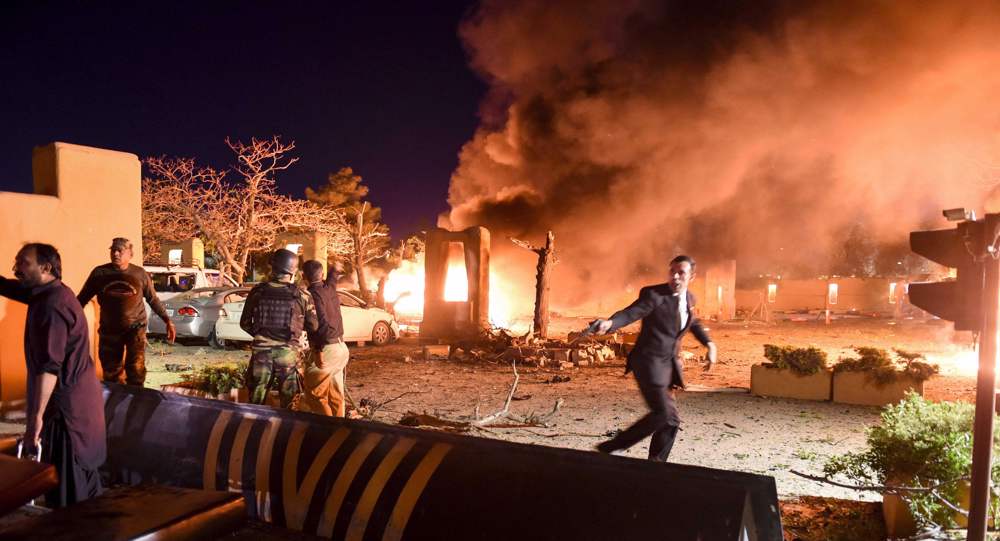Car bombing outside hotel hosting Chinese envoy leaves 4 dead in Pakistan