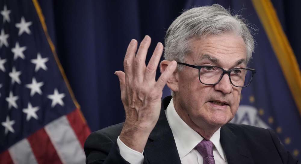 US stocks end with steep losses on tough Powell speech