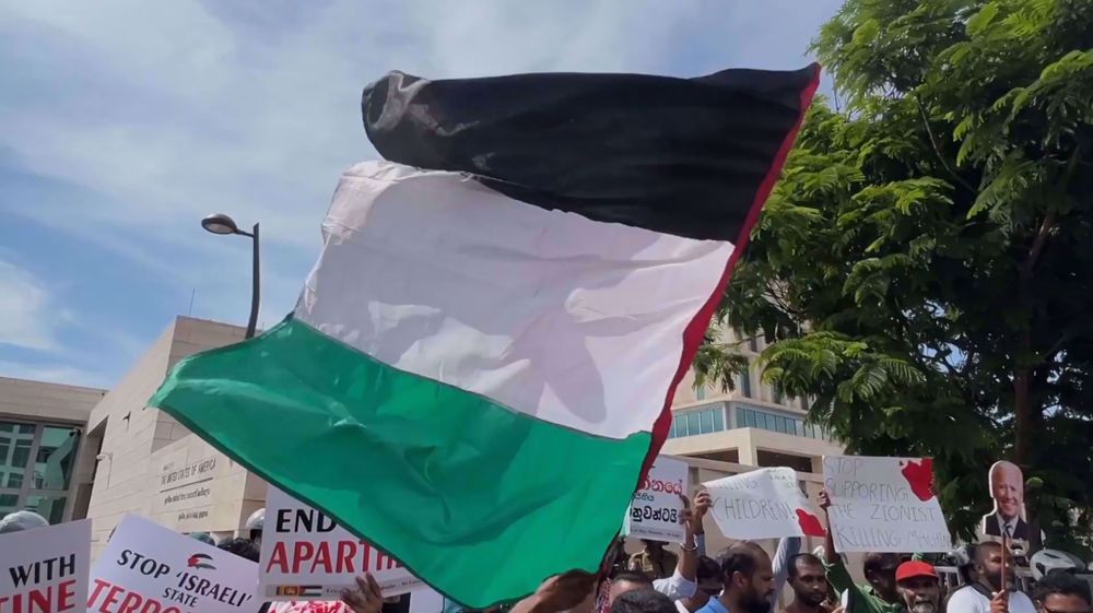 Sri Lankans rally outside US embassy, denounce its support for Israel