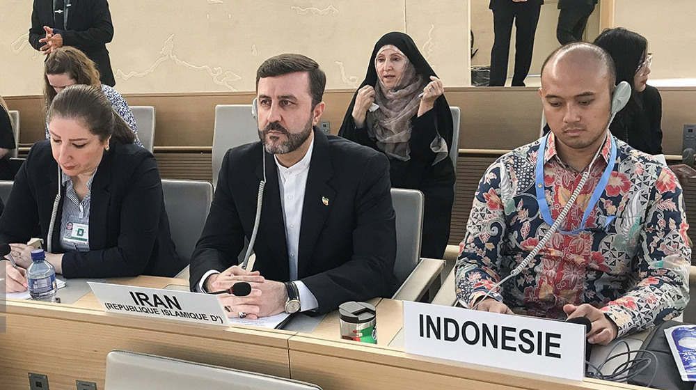 Secretary-general of Iran's High Council for Human Rights Kazem Gharibabad attends a session of the 
