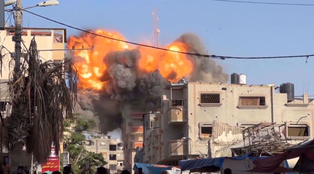Moment of Israeli strike on Bureij camp building in central Gaza