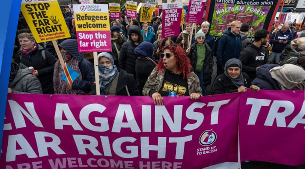 Protesters rally against anti-Muslim far-right thugs
