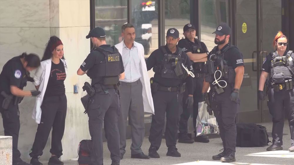 Arrests at US Congress during protest by Doctors Against Genocide