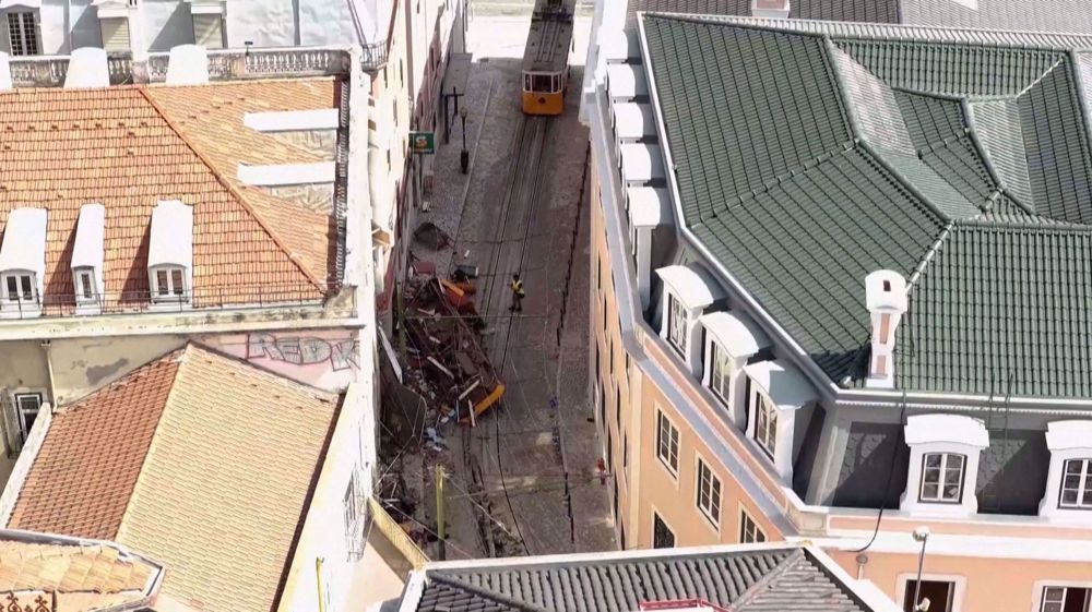 Drone footage shows wreckage of Lisbon's funicular crash