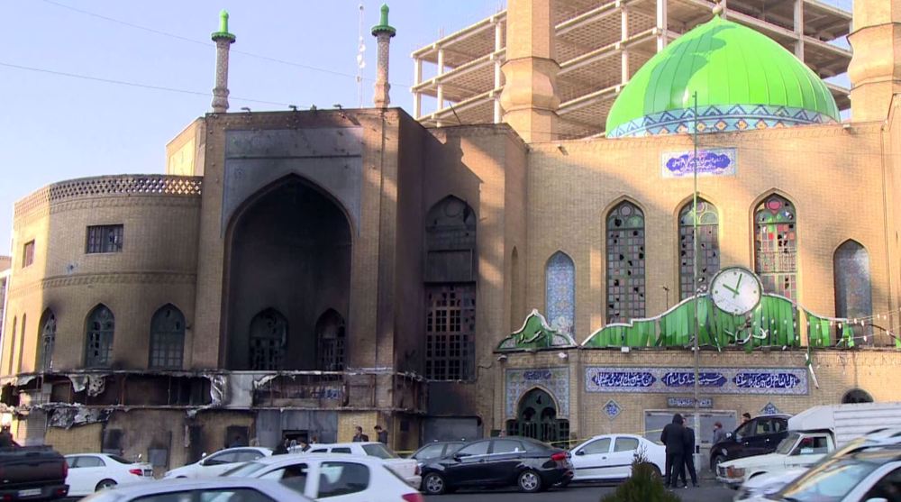 Mosque targeted in arson attacks by Western-backed rioters in Iran
