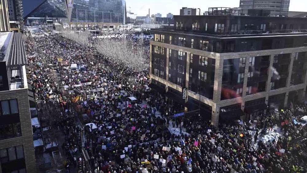 Thousands brave freezing cold in Minneapolis to protest Trump’s immigration crackdown