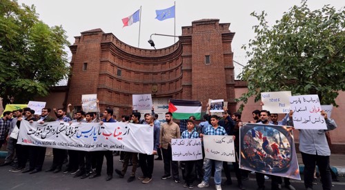 Iranians in Tehran protest French police actions amid school demonstrations in France