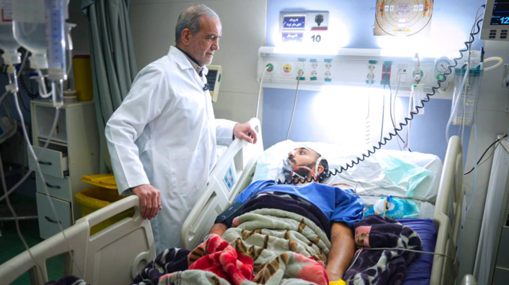 Pezeshkian visits hospitals treating victims of US-Israeli war crimes