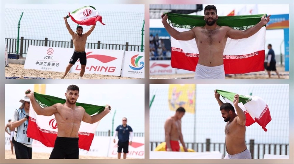Iran's beach wrestling squad sweeps all four gold medals at Asian Beach Games