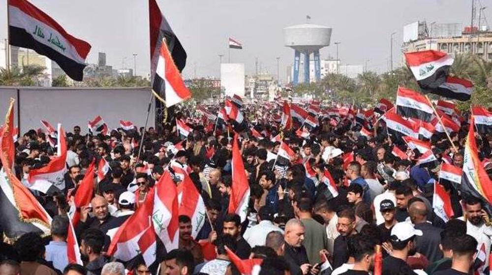 Iraqis stage mass rallies in support of Iran amid US-Israeli aggression