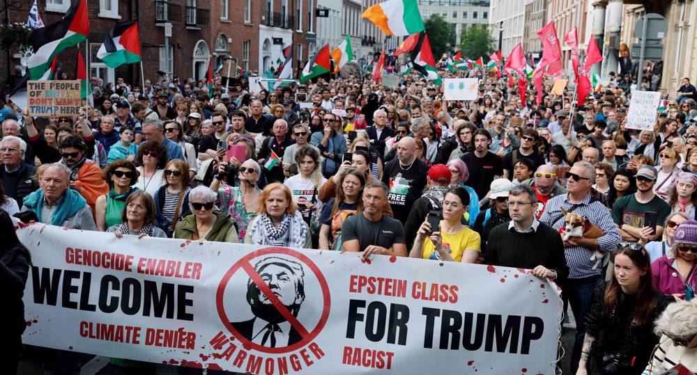 Thousands gather in Dublin to protest Trump’s visit and stand in solidarity with Palestine 