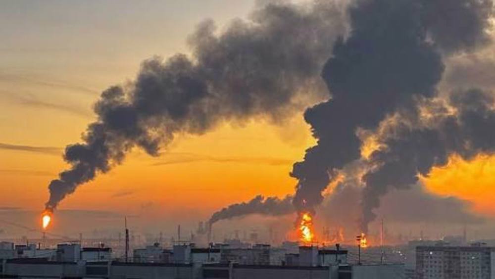 Smoke rises after drone strikes hit oil refinery in Moscow
