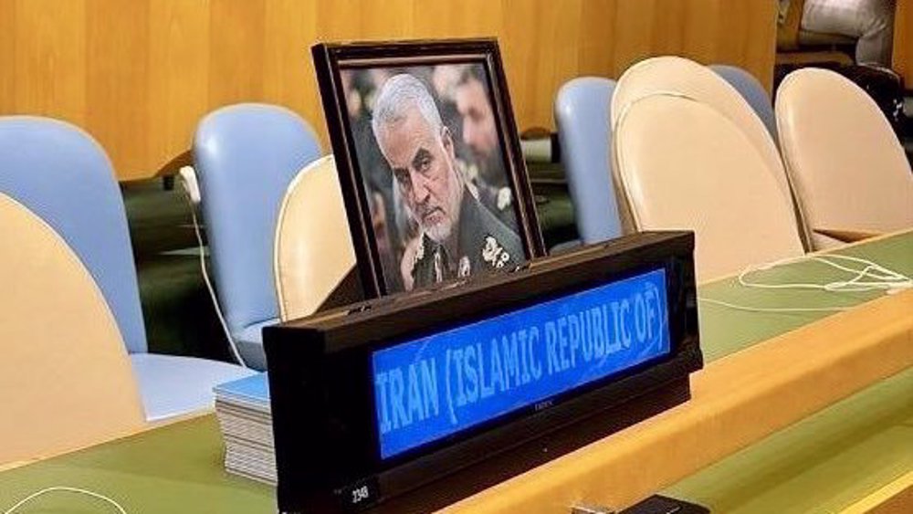 Martyr Soleimani’s portrait confronts Gaza butcher as world walks out on Netanyahu at UN
