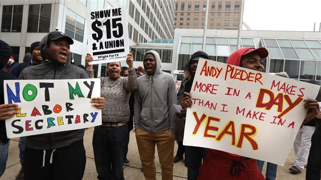 US workers protest Trump's labor pick