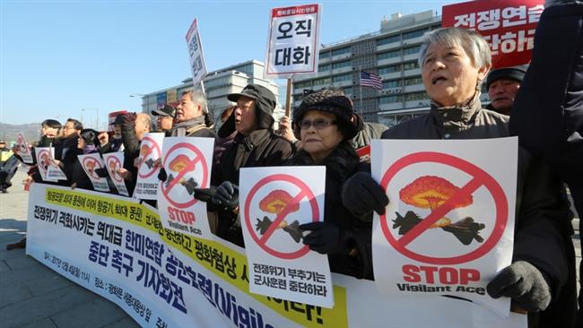 US stokes conflict with air force drills against North Korea