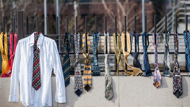 Protesters hang ties outside Kosovo PM's office