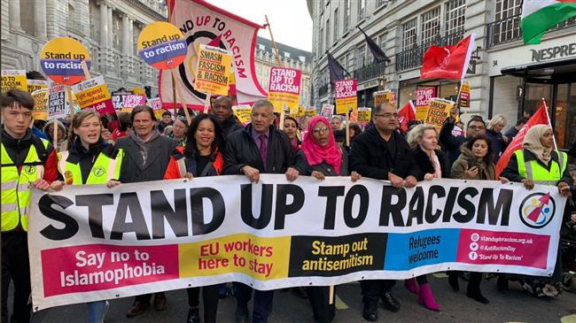 Hundreds join anti-racism protest outside BBC London HQ