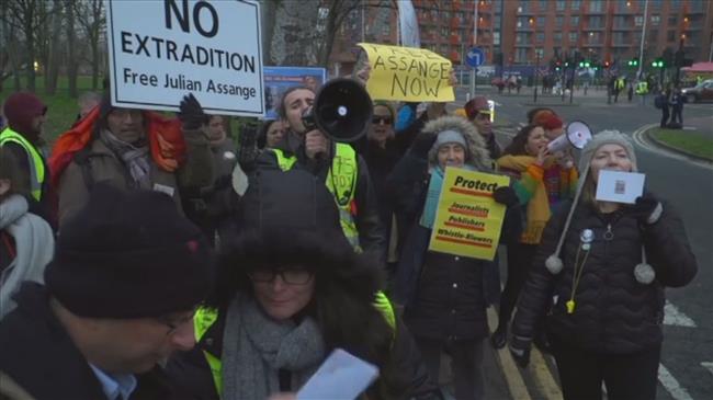 Supporters of Wikileaks founder protest outside prison in London