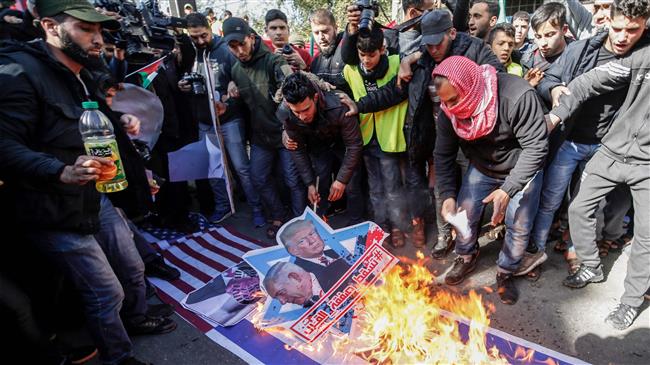 Palestinian protesters denounce Trump Mideast plan