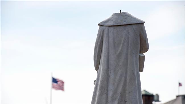 US protesters pull down statue of Christopher Columbus