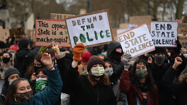 Anti-police protest staged outside British parliament